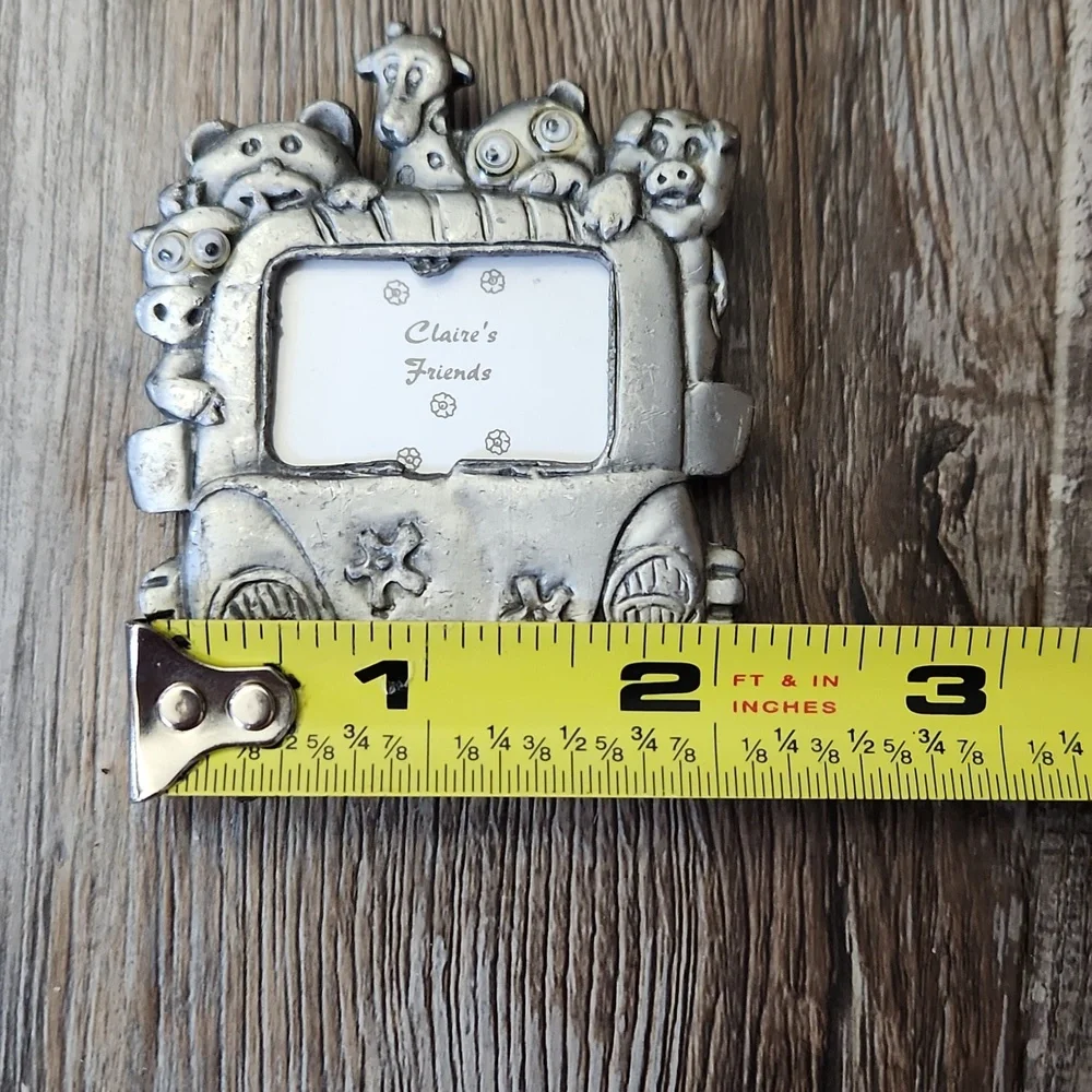 Vintage Silver Pewter VW Bug With Animals Mini Picture Frame Tiawan Brat 80s 90s
